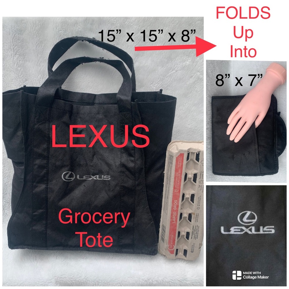 LEXUS 🚗 Black Grocery Tote, folds up to store in purse or car.